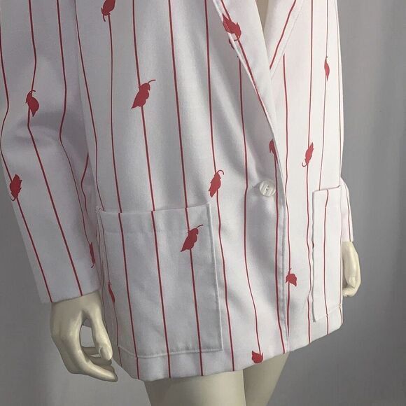 Vintage Tan Jay White Cherry Red Striped Blazer Jacket Women’s Size 18 - Picture 3 of 13